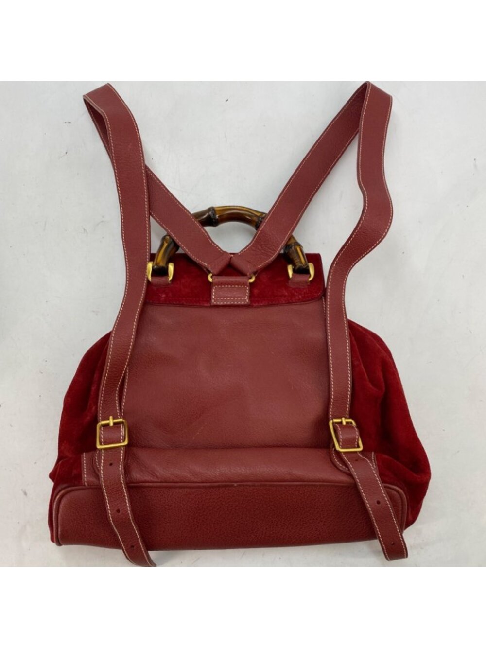 Gucci Backpack Suede Red Travel Business Bamboo - Picture 14 of 15